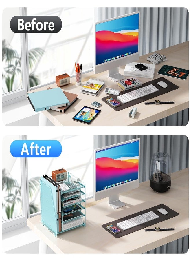 gianotter Desk Organizers and Accessories, 6-Tier Paper Organizer with Magazine Rack, File Organizer for Desk, Office Desk Accessories & Workspace (Blue) - Image 2