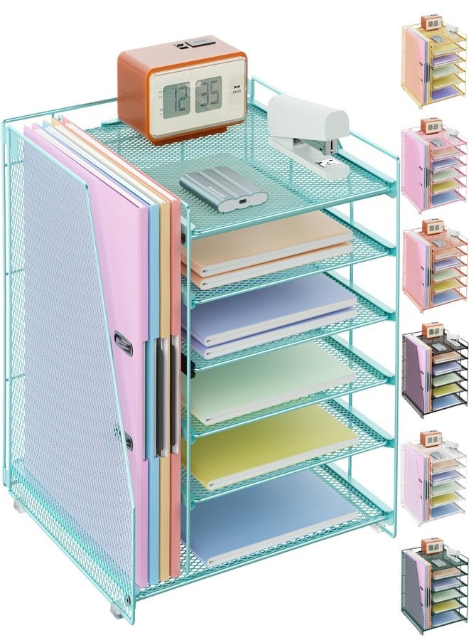 gianotter Desk Organizers and Accessories, 6-Tier Paper Organizer with Magazine Rack, File Organizer for Desk, Office Desk Accessories & Workspace (Blue) - Image 1