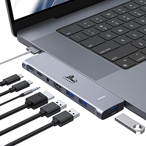 LIONWEI USB C Hub Adapter for MacBook Pro/Air M1M2M3 2022 2021 2020 13"15"16",Multiport MacBook Adapter MacBook Accessories with 4K HDMI,3USB3.0,Audio,100W Thunderbolt-Enabled USB-C,Support MagSafe 3 Charging - Image 1