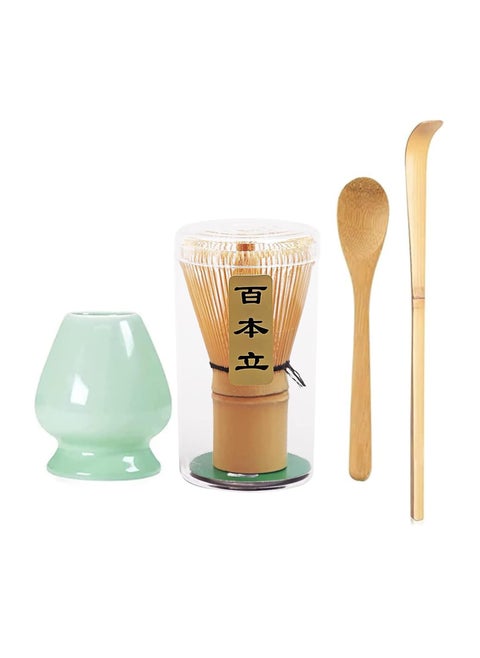Handcrafted Bamboo Matcha Whisk Set with Ceramic Whisk Holder and Tea Scoop, for Perfect Traditional Matcha Tea Drinking Experience (Matcha Whisk Set of 4)