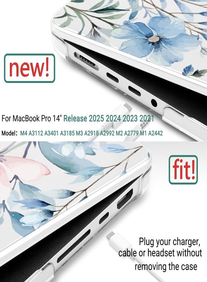 DONGKE Case for M5 MacBook Pro 14 inch 2025 2024-2021 M4 M3 M2 M1, Plastic Hard Shell Cover Compatible with A3434 A3112 A3401 A3185 A2992 A2779 A2442, Retina XDR Display & Touch ID, Blue Flowers - Image 2