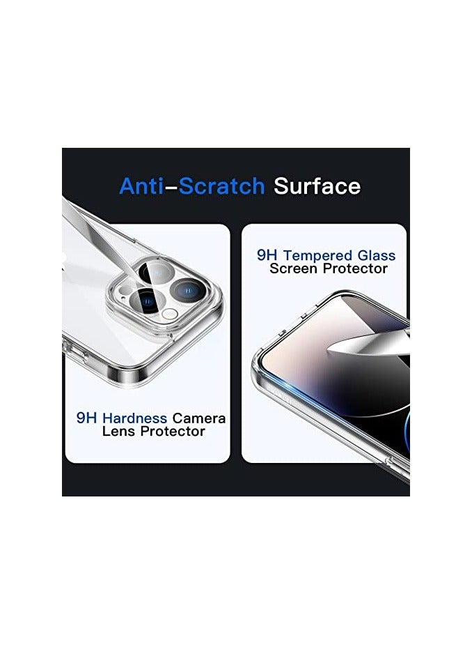 جي تيك حافظة JETech 5 في 1 لهاتف iPhone 14 Pro مقاس 6.1 بوصة، مع واقي شاشة وحامي عدسة الكاميرا، وغطاء هاتف مقاوم للصدمات غير أصفر، وطبقة زجاجية مقسى كاملة التغطية (شفاف) - Image 3