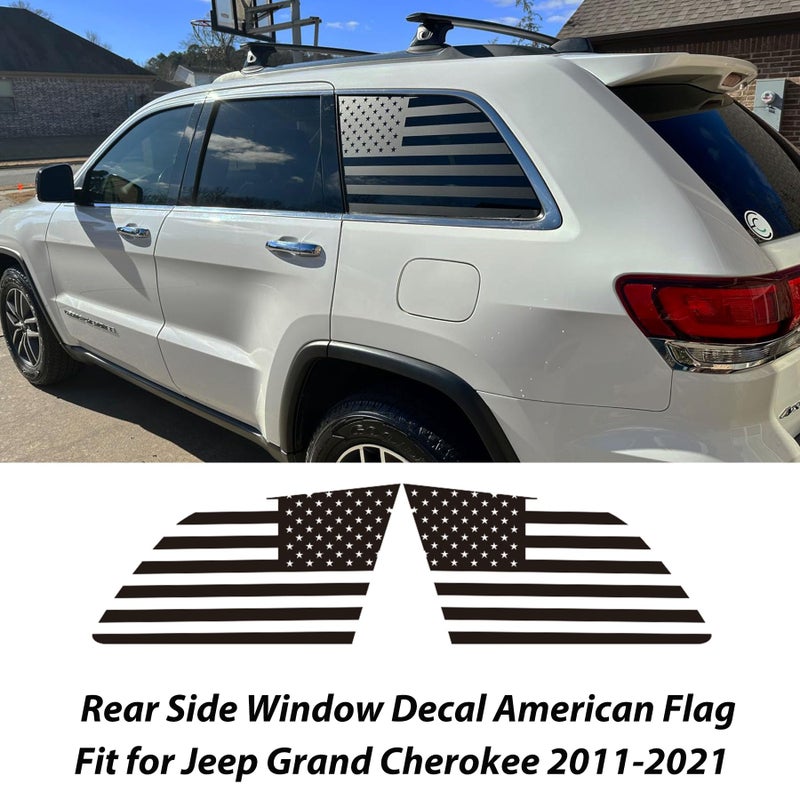 Zxiaochun Rear Side Window American Flag Decal Compatible with 2011-2015 2016 2017 2018 2019 2020 2021 Jeep Grand Cherokee Accessories, Precut Back Side Window USA Flag Vinyl Sticker(Matte Black) - Image 2