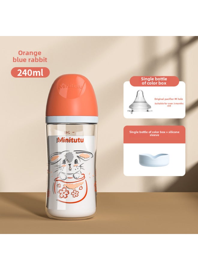 زجاجة ميني توتو الزجاجية البوروسيليكاتية بفم عريض للأطفال حديثي الولادة مع غطاء سيليكون مضاد للسقوط بسعات 80/160/240 مل للأطفال الرضع