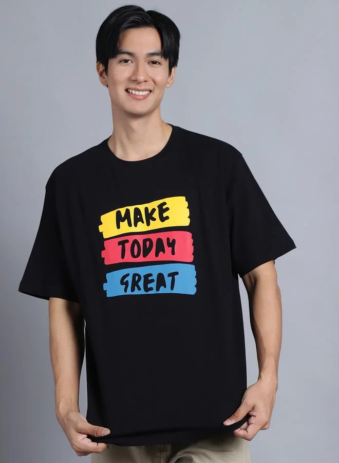 Styli Men Black Oversized Graphic Print T-Shirt By Door74