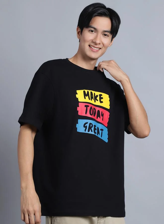 Styli Men Black Oversized Graphic Print T-Shirt By Door74