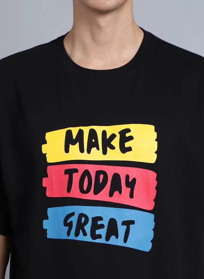 Styli Men Black Oversized Graphic Print T-Shirt By Door74