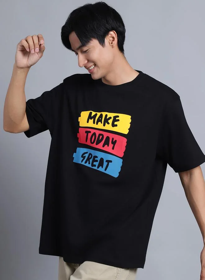 Styli Men Black Oversized Graphic Print T-Shirt By Door74