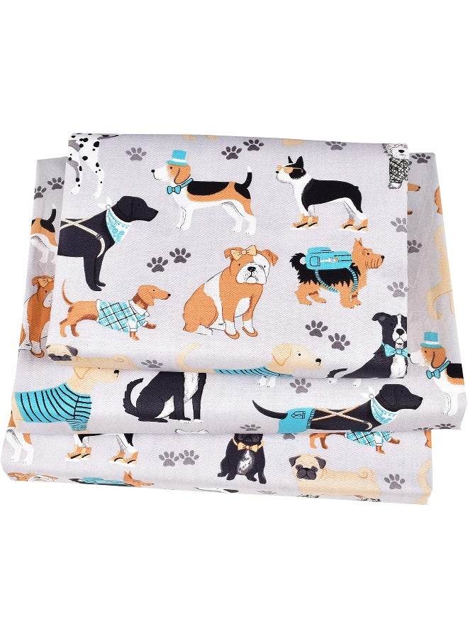 J-pinno Dogs Puppy Twin Sheet Set for Kids Boy Children, 100% Cotton, Flat Sheet + Fitted Sheet + Pillowcase Bedding Set - Image 2