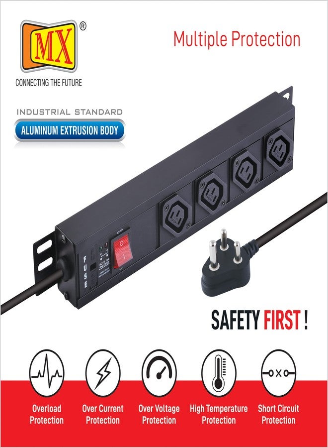 MX 4 Outlet 10 AMP IEC 320 C13 Socket Power Strip Extension Board with Built in Fuse Master Switch Wall Mount Heavy Duty 1.5m Power Cord - Image 4