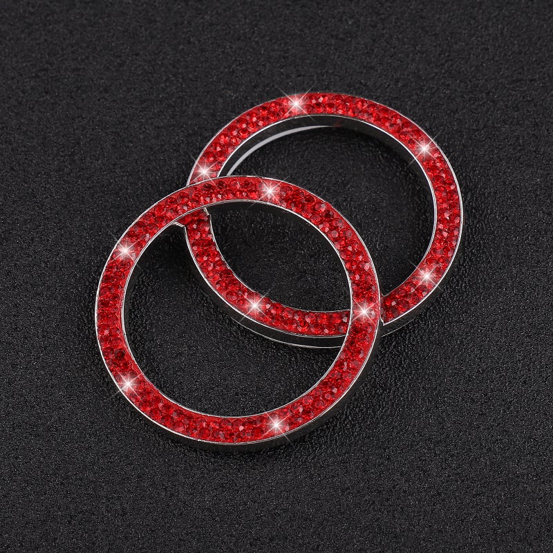 2PCS Car Ignition Button Ring Sticker Engine Start Stop Button Ring Decal Crystal Bling Rhinestone Car Decor Accessories (Red) - Image 3