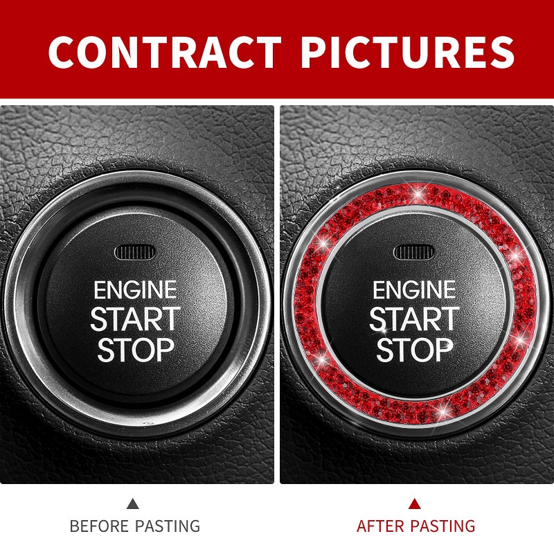2PCS Car Ignition Button Ring Sticker Engine Start Stop Button Ring Decal Crystal Bling Rhinestone Car Decor Accessories (Red) - Image 4