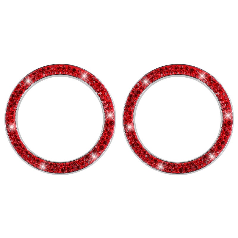 2PCS Car Ignition Button Ring Sticker Engine Start Stop Button Ring Decal Crystal Bling Rhinestone Car Decor Accessories (Red) - Image 1