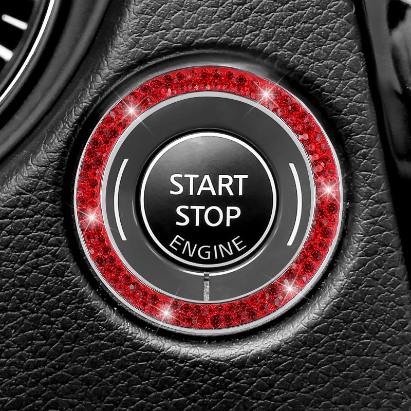 2PCS Car Ignition Button Ring Sticker Engine Start Stop Button Ring Decal Crystal Bling Rhinestone Car Decor Accessories (Red) - Image 5