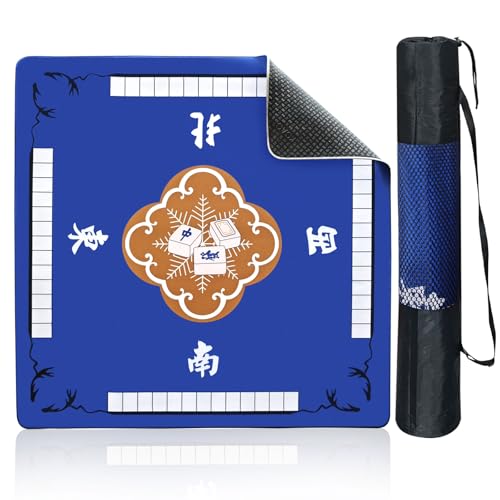 plzzree 315x315 Mahjong mat for Table Mah Jong Table Cover with Storage Bag Anti Slip and Noise Reduction Poker Card Board Tile Games Mat Blue - Image 1