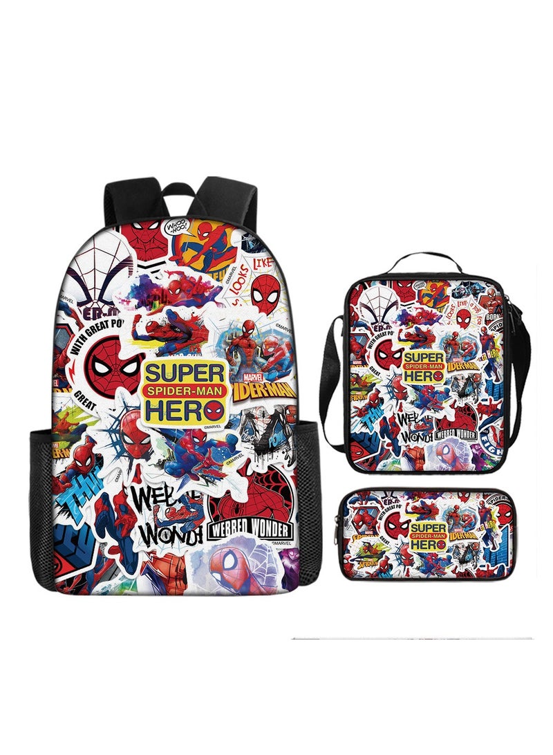 SPIDERMAN Spider-Man Pattern Backpack Set (3 Pieces), Cartoon Backpack for Students, Boys' Backpack - Image 1