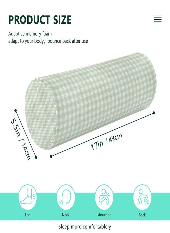 WELLDAY Green Gingham Checkered Neck Roll Pillow - Extra Dense Memory Foam Round Cylinder Bolster for Cervical Support, Spondylosis, Neck Pain Relief - Image 2