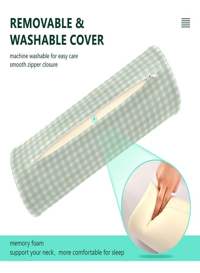 WELLDAY Green Gingham Checkered Neck Roll Pillow - Extra Dense Memory Foam Round Cylinder Bolster for Cervical Support, Spondylosis, Neck Pain Relief - Image 3