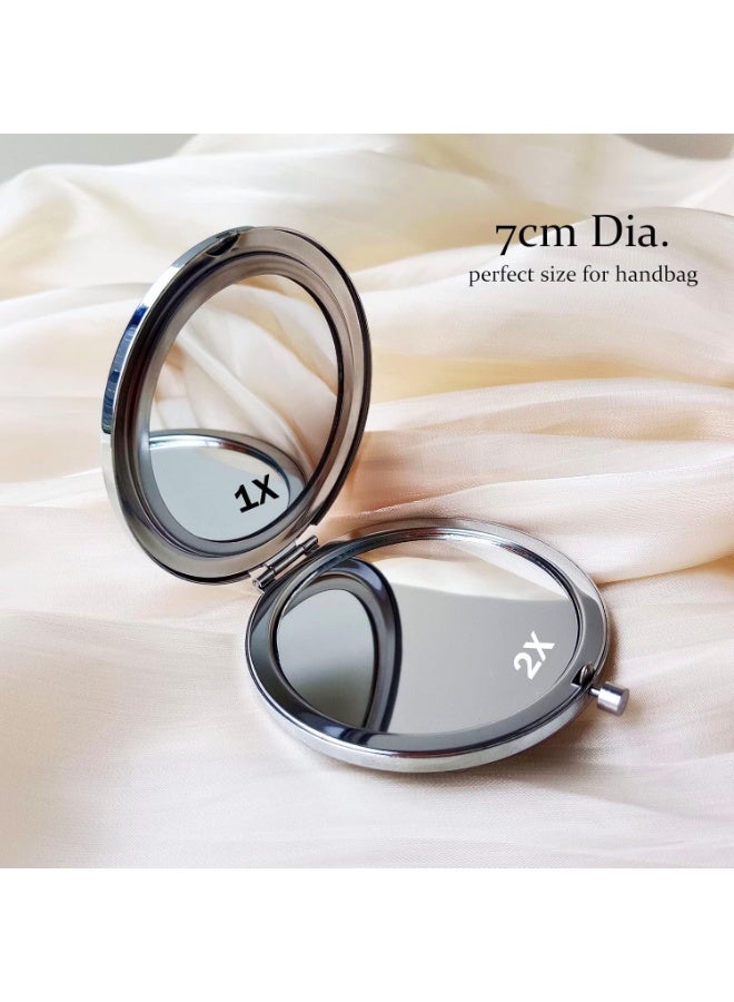 Decorative Compact Pocket Mirror for Women, 1x/2x Magnification, Camellia Design with Pearls & Diamonds, 7cm - Image 2
