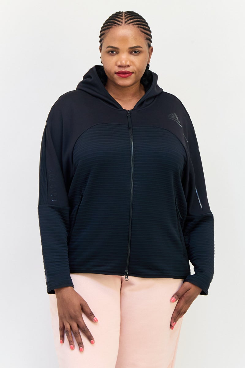 Adidas Women Plus Size Long Sleeve Outdoor Sweatshirt, Black - Image 1