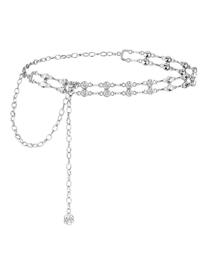 Amaxiu Women Rhinestone Chain Belt for Dress - Metal Flower Adjustable Crystal Slim Waist Belt, 110 - Image 1