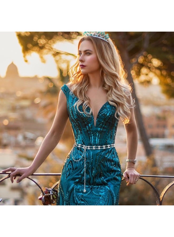 Amaxiu Women Rhinestone Chain Belt for Dress - Metal Flower Adjustable Crystal Slim Waist Belt, 110 - Image 4