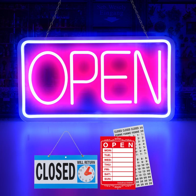 Rdutuok 42 x 22 cm LED Neon Signs for Business Illuminated Open Advertising Board Electric Display USB Powered Adjustable Bright with Open/Closed Hour Sign for - Image 2