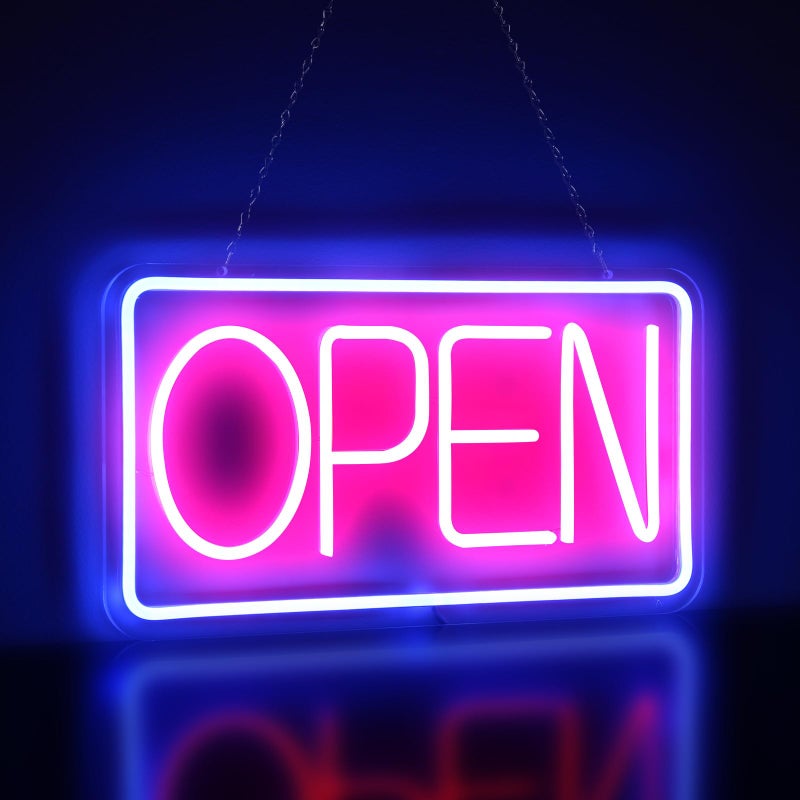 Rdutuok 42 x 22 cm LED Neon Signs for Business Illuminated Open Advertising Board Electric Display USB Powered Adjustable Bright with Open/Closed Hour Sign for - Image 1