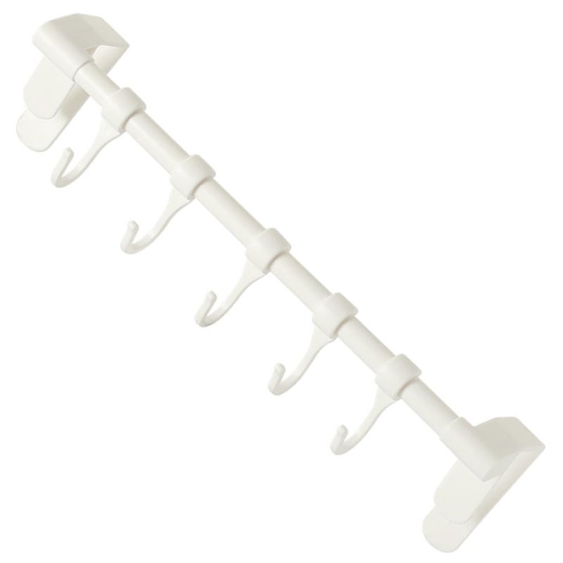 White Plastic 5 Loop No Drill Kitchen Cabinet Hooks Utensil Cookware Towel Hanger Storage Rack - Image 2