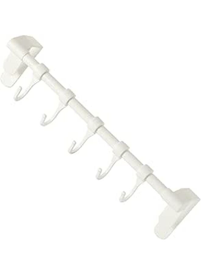 White Plastic 5 Loop No Drill Kitchen Cabinet Hooks Utensil Cookware Towel Hanger Storage Rack - Image 1