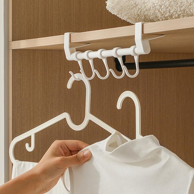 White Plastic 5 Loop No Drill Kitchen Cabinet Hooks Utensil Cookware Towel Hanger Storage Rack - Image 5