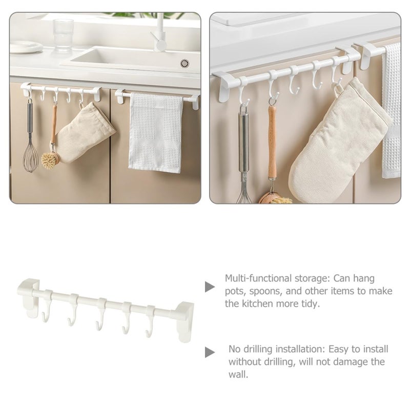 White Plastic 5 Loop No Drill Kitchen Cabinet Hooks Utensil Cookware Towel Hanger Storage Rack - Image 4