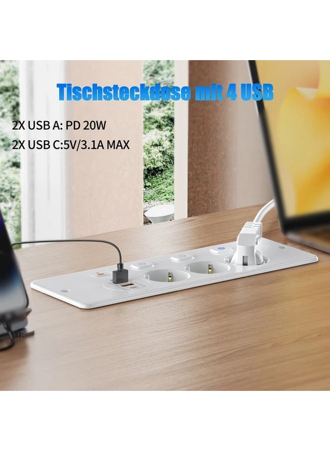 3 Outlet Retractable Power Strip With 2 USB Ports 2 USB C Ports 2 Meter White Cable - Image 5