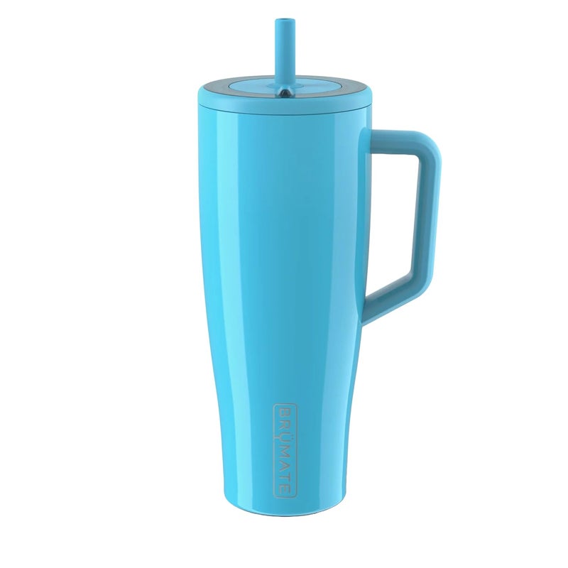 BrMate Era 40 oz Tumbler with Handle Straw 100 Leakproof Insulated Water Bottle Tumbler with Lid Flexible SoftSip Straw Made of Stainless Steel Cup Holder Friendly 40oz Electric Blue