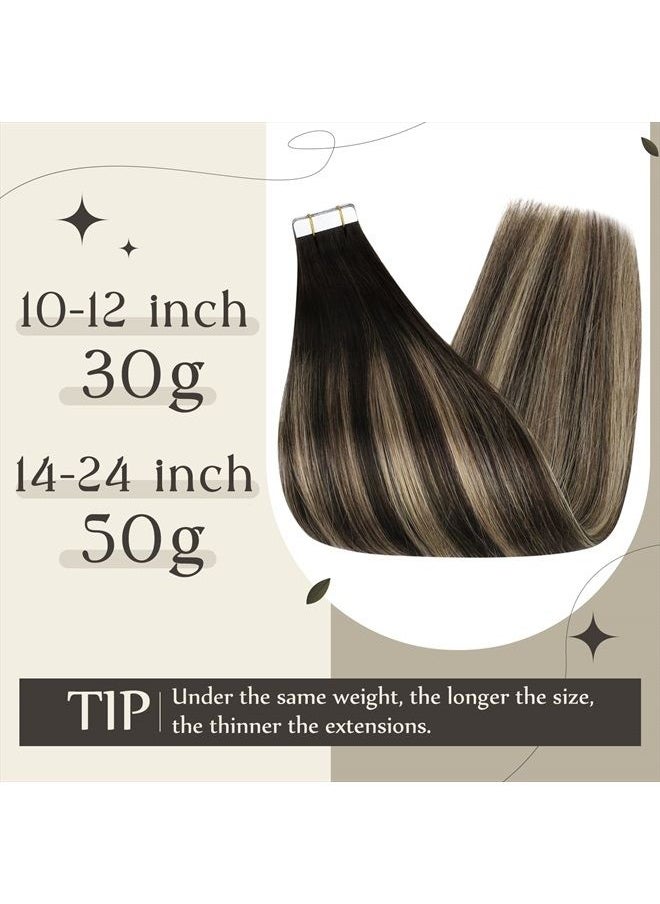 Full Shine Tape in Hair Extensions Real Hair 18 Inch Tape in Human Hair Black Roots Tape in Extensions 50 Gram Blayage Off Black Fading to Honey Blonde Hair Extensions Tape in 20 Pcs 1B/27/1B  - Image 3