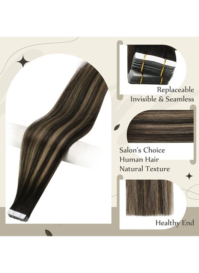 Full Shine Tape in Hair Extensions Real Hair 18 Inch Tape in Human Hair Black Roots Tape in Extensions 50 Gram Blayage Off Black Fading to Honey Blonde Hair Extensions Tape in 20 Pcs 1B/27/1B  - Image 2