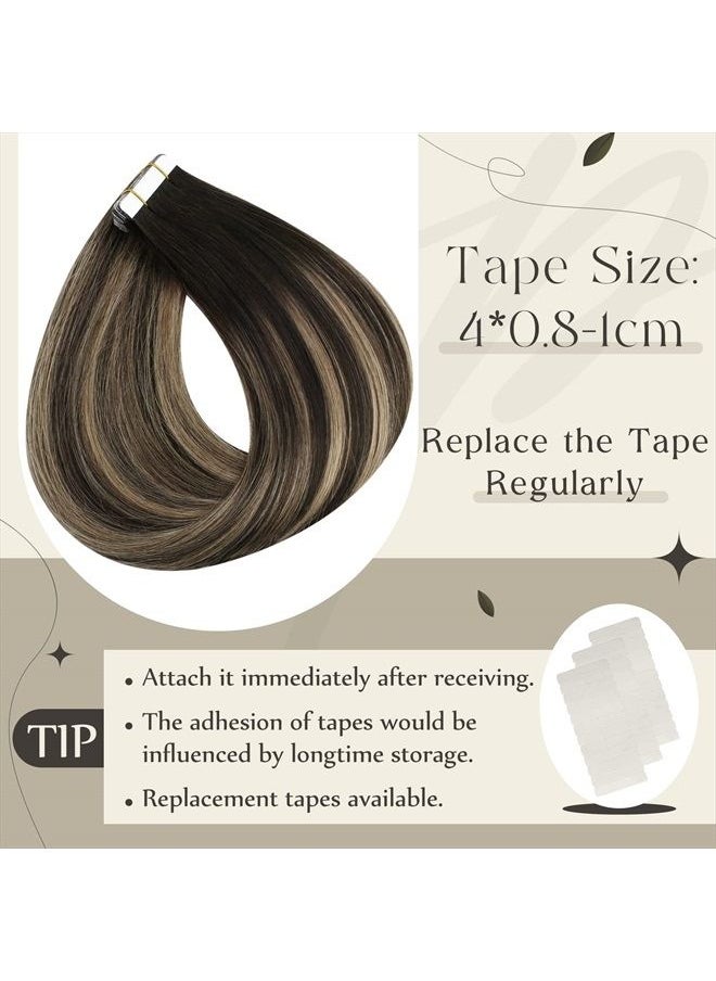 Full Shine Tape in Hair Extensions Real Hair 18 Inch Tape in Human Hair Black Roots Tape in Extensions 50 Gram Blayage Off Black Fading to Honey Blonde Hair Extensions Tape in 20 Pcs 1B/27/1B  - Image 4