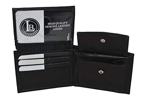 LB LEATHERBOSS Leatherboss Leather Boys Slim Compact Flap Id Coin Pocket Bifold Wallet with debit credit card holder, Black - Image 1