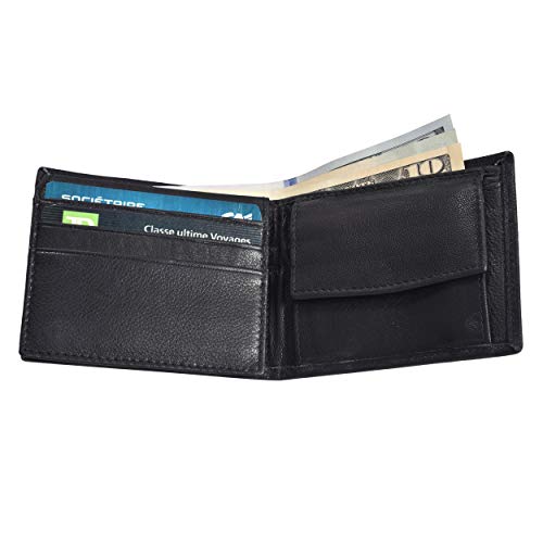 LB LEATHERBOSS Leatherboss Leather Boys Slim Compact Flap Id Coin Pocket Bifold Wallet with debit credit card holder, Black - Image 2