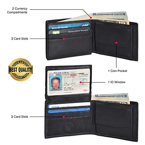 LB LEATHERBOSS Leatherboss Leather Boys Slim Compact Flap Id Coin Pocket Bifold Wallet with debit credit card holder, Black - Image 4
