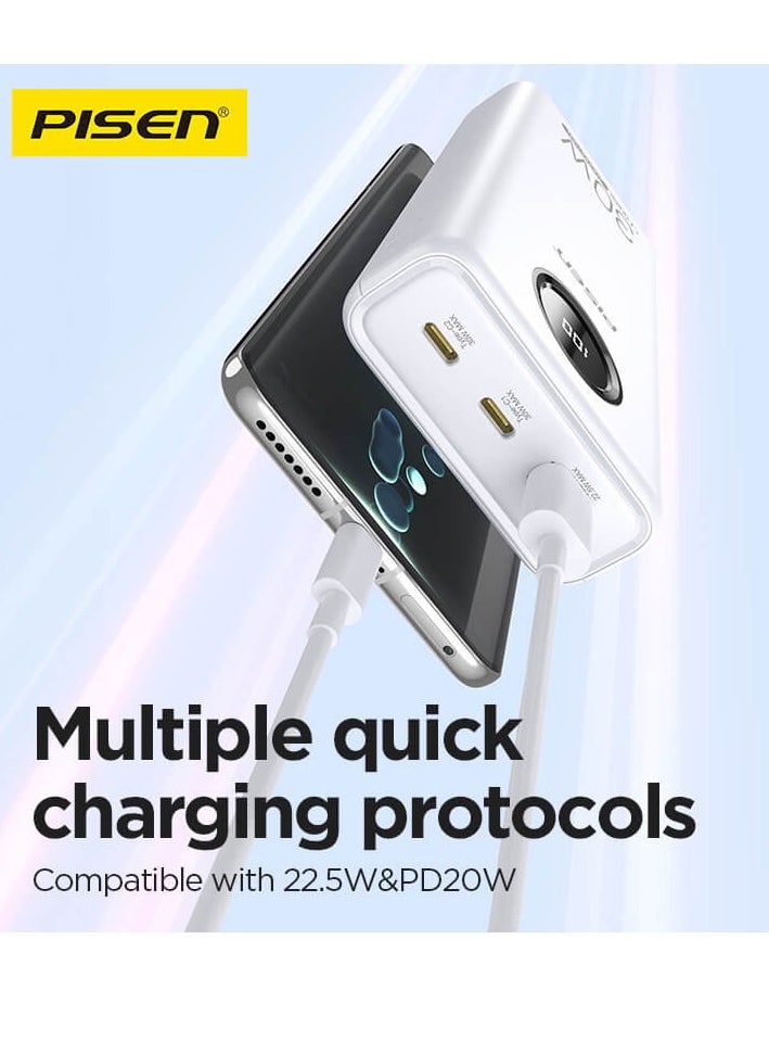 Pisen - 20,000 mAh Portable Power Bank PD30W Two Way Quick Charging Output Input Dual Type C + USB A LED Display External Battery Pack for iPhone, Samsung and other devices. - Image 1