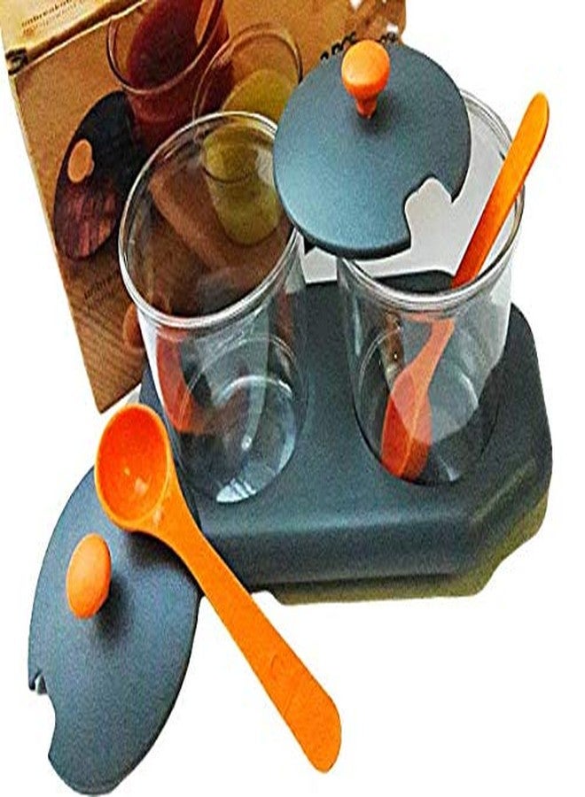 Pawan Plastic PP Stylish Kitchen All in one Multipurpose 2 Pickles Suger Muckhwas Snacks Serving jar Set with Beautiful Stand & Spoons (Colours May Vary) - Image 2