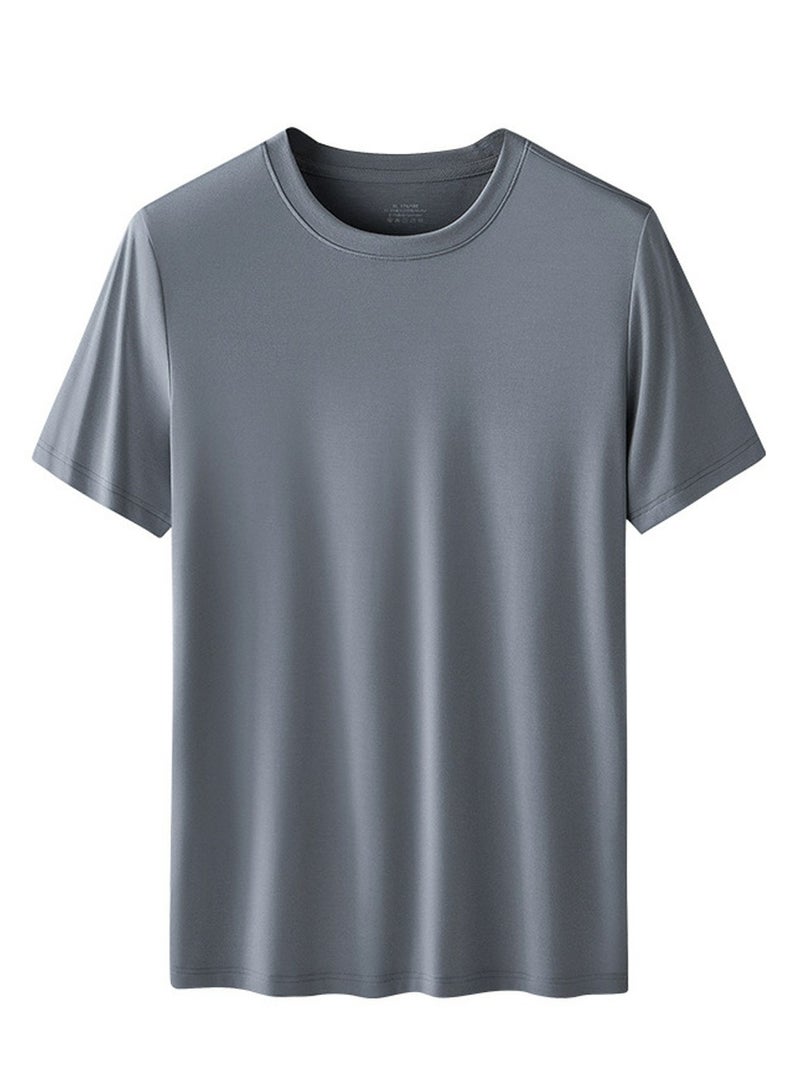 Loquat Men's Solid Color Classic Short Sleeve Crew Neck Modal T-Shirt Grey 