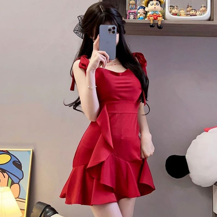 2024 Summer Chic Red Slip Dress for Women Red