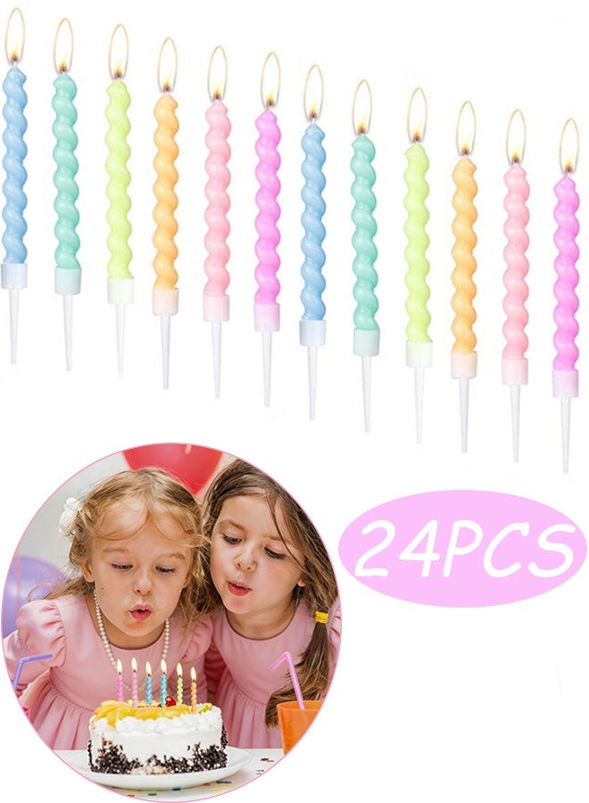 24 Pcs Multicolor Spiral Birthday Candles with Holders Cake Cupcake Toppers for Birthday Wedding Baby Shower Festival Anniversary Family Gathering Party Cake Decorations - Image 1