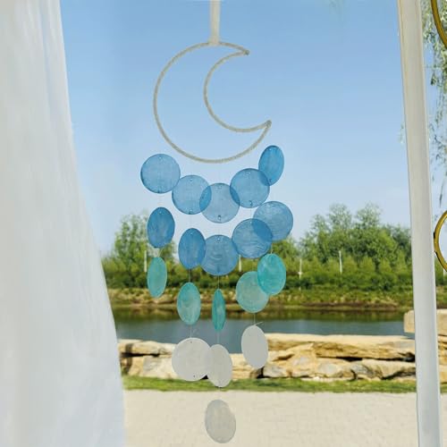 Liyujuping Wind Chimes for Outside,Handcrafted Capiz Shells Wind Chime for Indoor/Outdoors,Garden Decoration of Coastal Style,Great Gift for Shells Wind Chimes Lovers and More (Blue) - Image 5