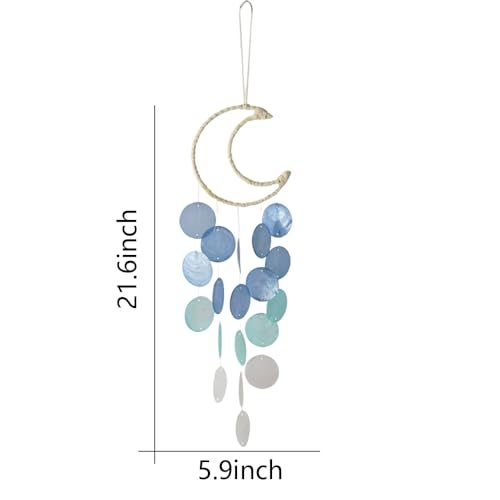 Liyujuping Wind Chimes for Outside,Handcrafted Capiz Shells Wind Chime for Indoor/Outdoors,Garden Decoration of Coastal Style,Great Gift for Shells Wind Chimes Lovers and More (Blue) - Image 2
