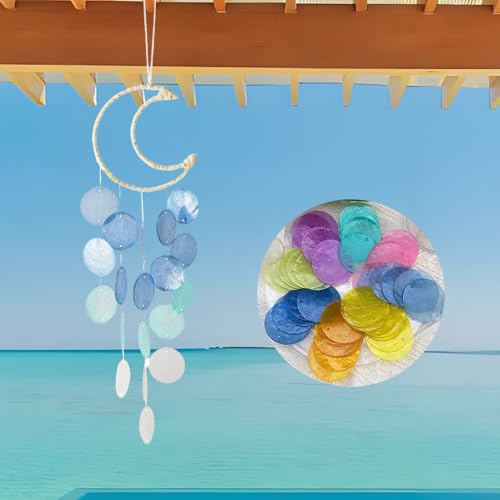 Liyujuping Wind Chimes for Outside,Handcrafted Capiz Shells Wind Chime for Indoor/Outdoors,Garden Decoration of Coastal Style,Great Gift for Shells Wind Chimes Lovers and More (Blue) - Image 4