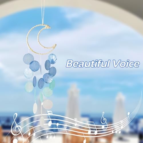 Liyujuping Wind Chimes for Outside,Handcrafted Capiz Shells Wind Chime for Indoor/Outdoors,Garden Decoration of Coastal Style,Great Gift for Shells Wind Chimes Lovers and More (Blue) - Image 3