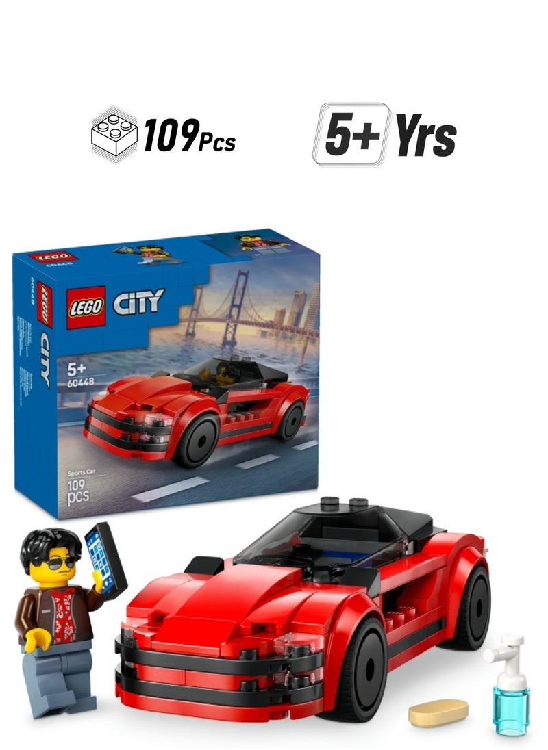 LEGO City Red Sports Car Supercar Toy Vehicle Set 60448 (109) Pieces  - Image 1